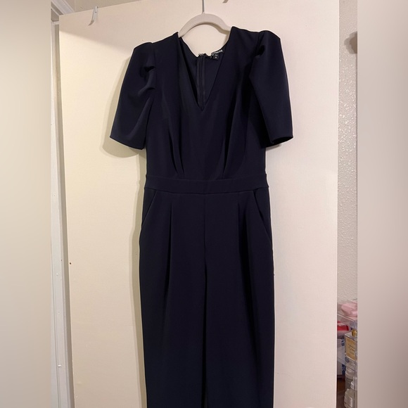 Express blue jumpsuit ruffle sleeve - Picture 4 of 10